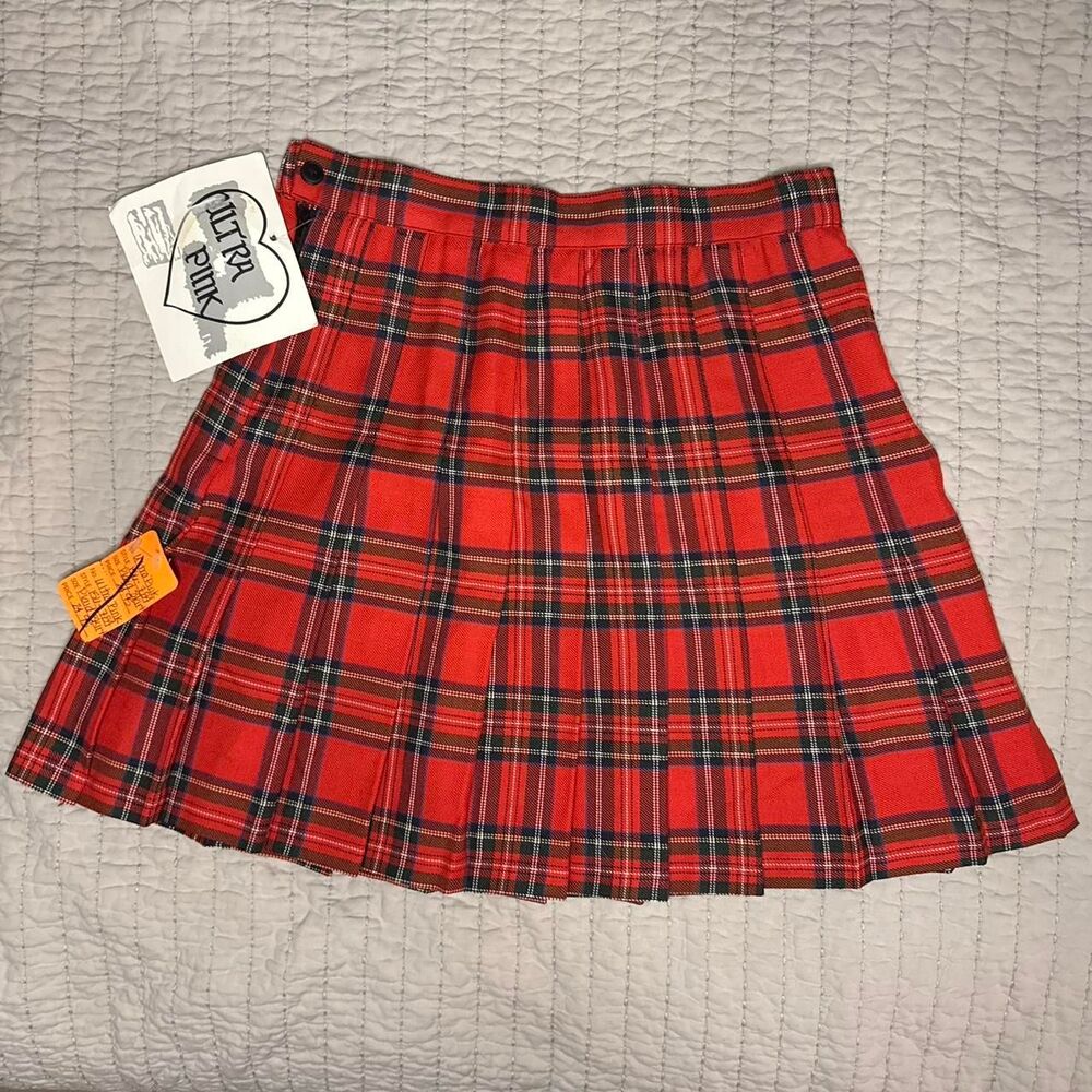 Authentic Y2K Red Pleated Plaid Mini Skirt • 90s/Y2K Vintage~ by Ultra Pink